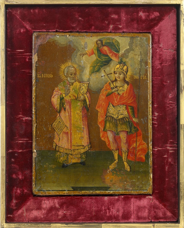 Οι ΄Αγιοι Νικόλαος και Γεώργιος, Ρωσσική εικόνα, 1838, Ιδιωτική συλλογή